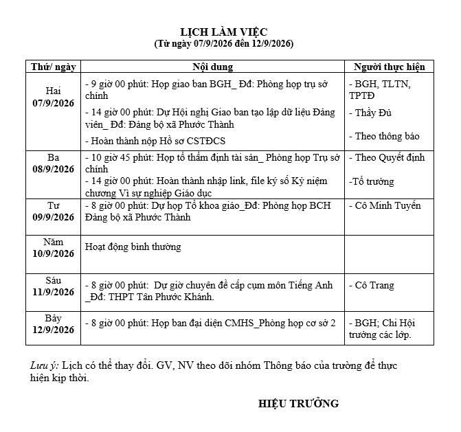 Lịch làm việc