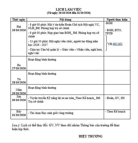 Lịch làm việc