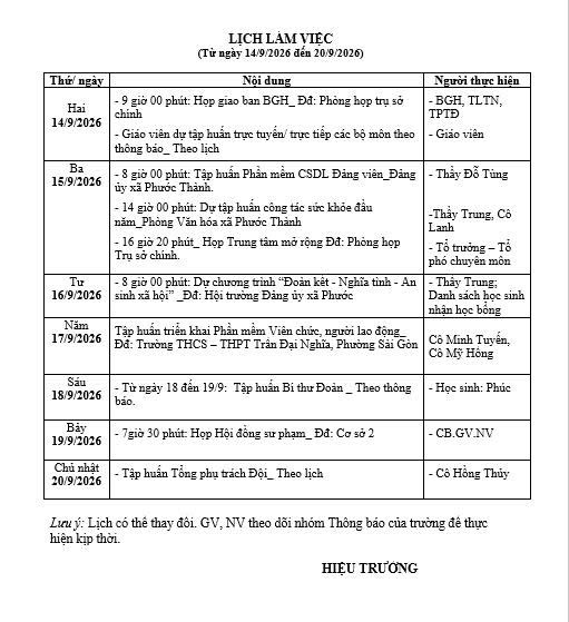 Lịch làm việc