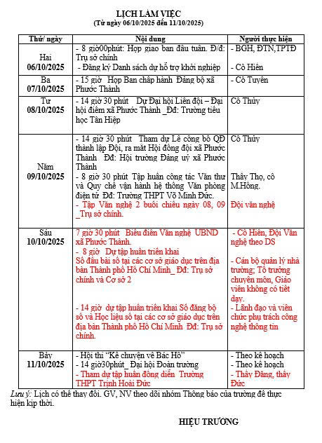 Lịch làm việc